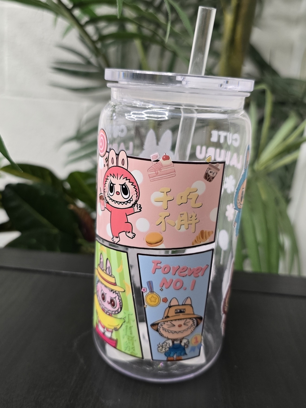 Labubu Clear Plastic 20oz Tumbler Cup w/ Lid & Straw, Cartoon Novelty Decor